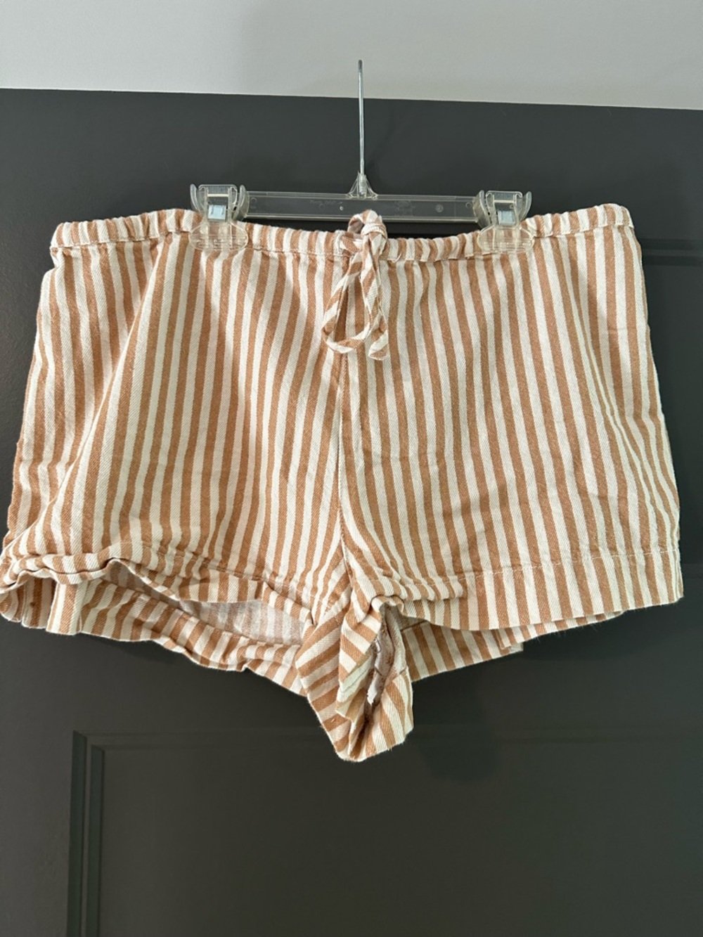 Striped Drawstring Women’s Beach Shorts - Cream & Tan